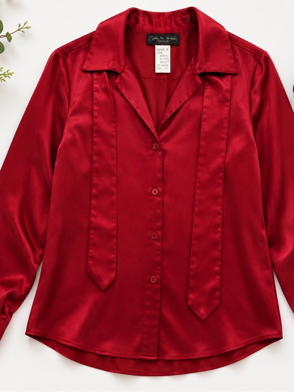 Vintage John Roberts red Satin Button Front Blouse